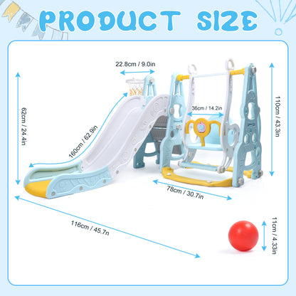 Crtynell 4 in 1 Toddler Slide and Swing Set Kid Slide for Toddlers Age 1-3 Baby Slide with Basketball Hoop, Indoor Outdoor Slide Toddler Playset Toddler Playground