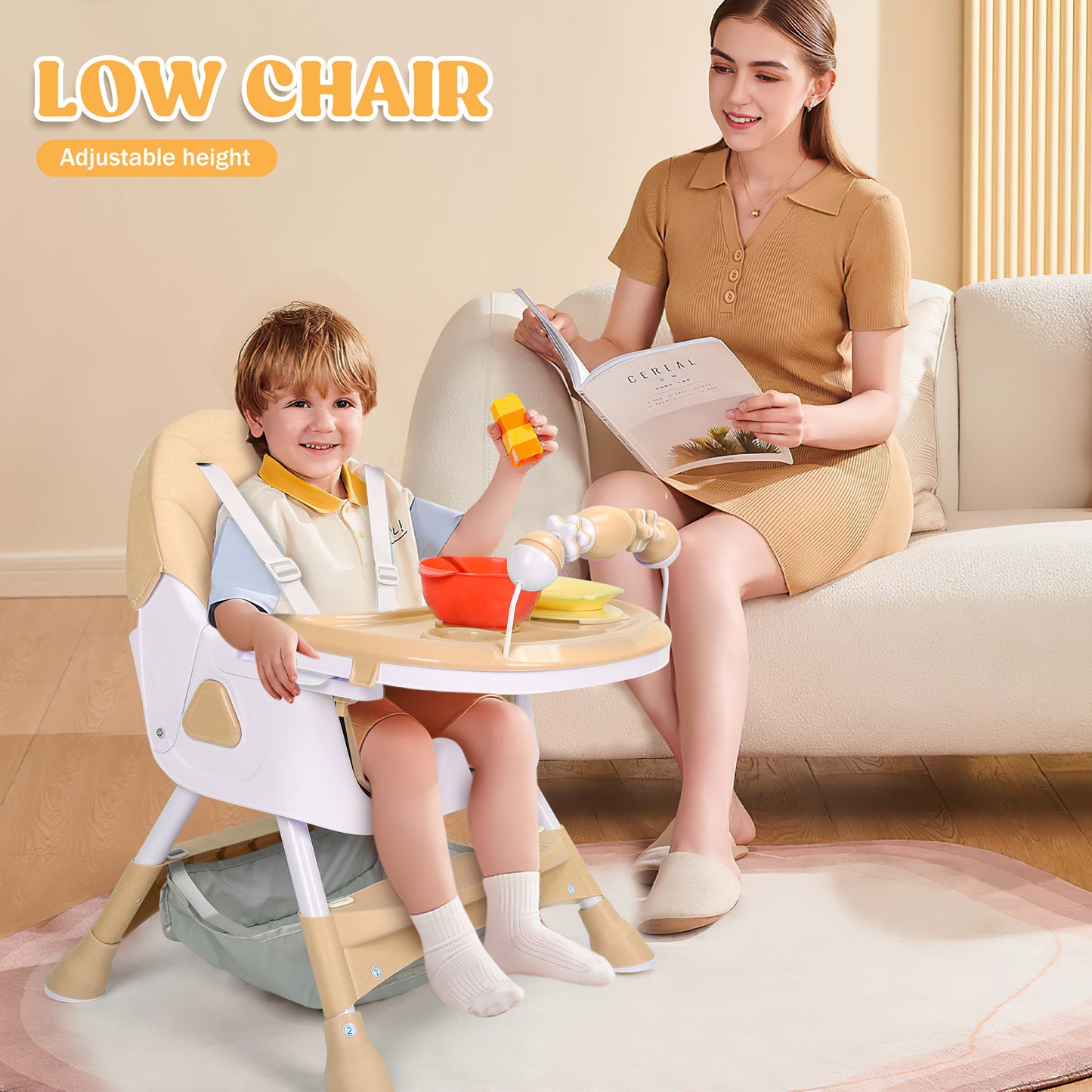 Loewten 4-in-1 Eat & Grow Foldable High Chair for Baby and Toddlers, Blue