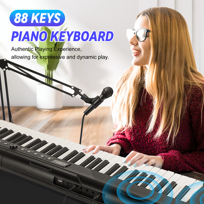 Crtynell Digital Piano 88 Key with Semi-Weighted Keys, Full-Size 88 Key Keyboard Piano for Beginner, with Power Adapter, Sustain Pedal, Bluetooth, MIDI, for Beginner Professional at Home, Stage