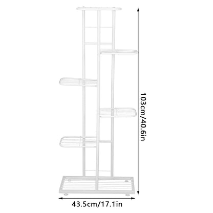 6 Tier Plant Stand, Flower Stand Plant Display for Indoors and Outdoors, Balcony Storage Organizer Flower Pot Holder Shelves, Metal, White