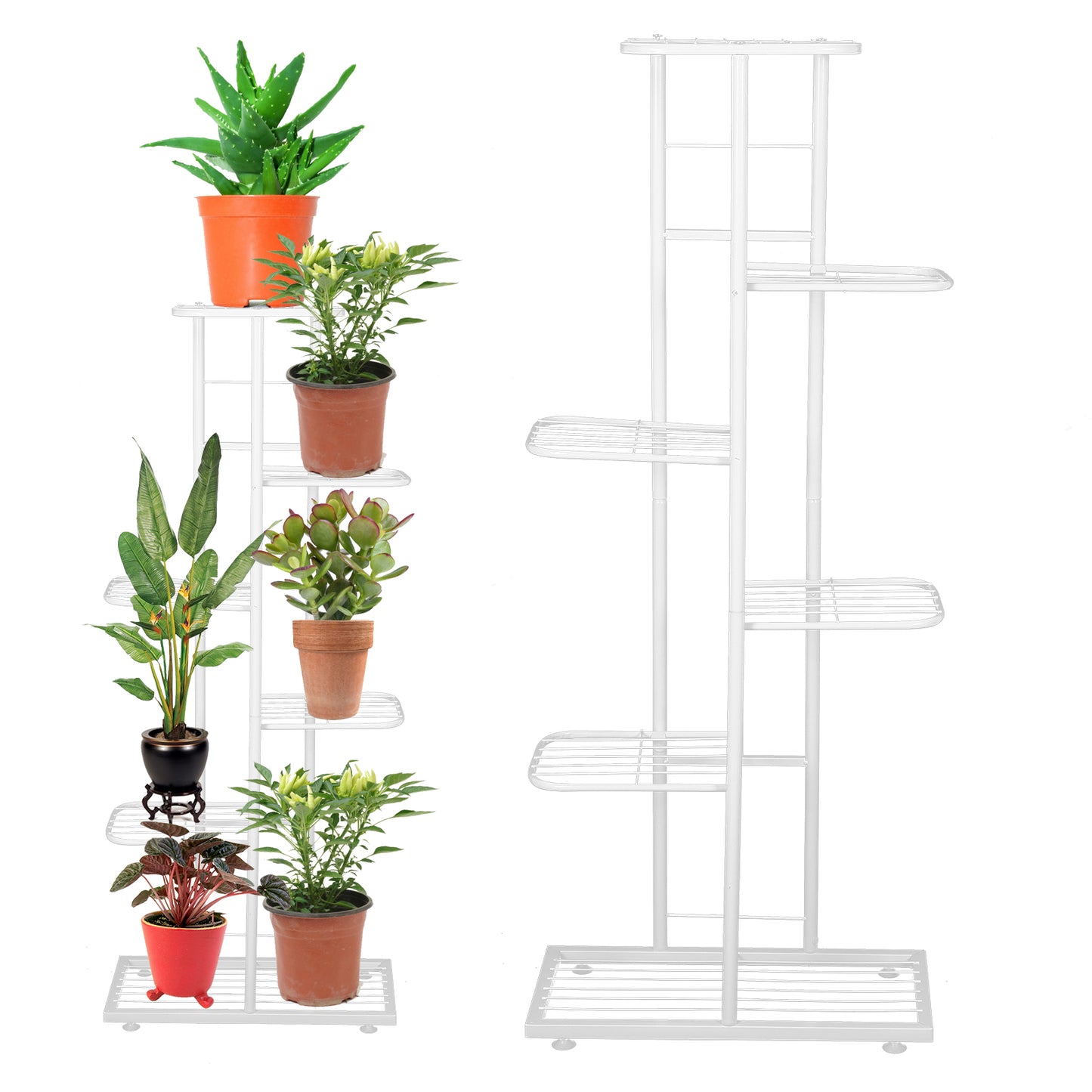 6 Tier Plant Stand, Flower Stand Plant Display for Indoors and Outdoors, Balcony Storage Organizer Flower Pot Holder Shelves, Metal, White