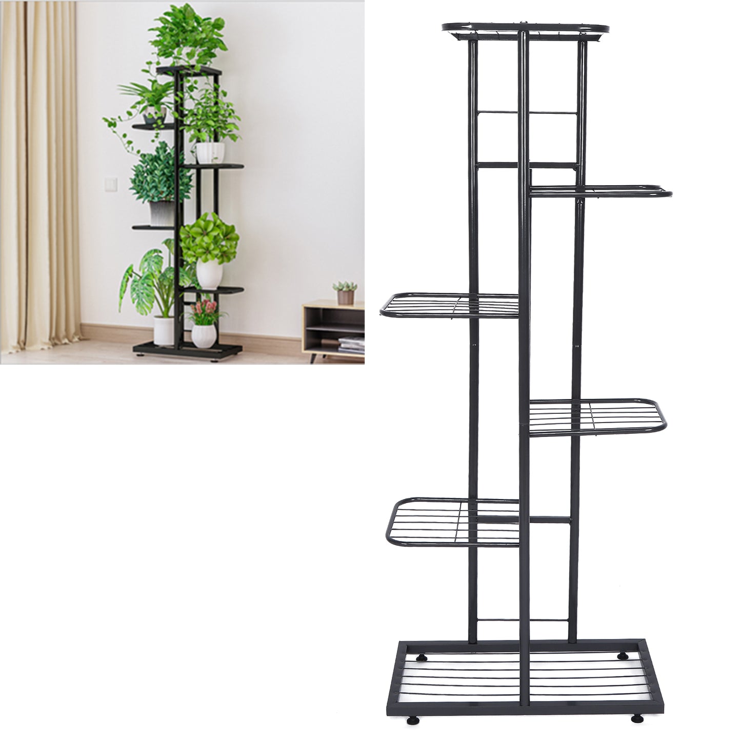 Octpeak 6 Tier Metal Flower Stand, Multifunctional Standing Bonsai Display Shelf Large Capacity 6-Layer Metal Plant Pot Holder Shelf For Indoor Outdoor