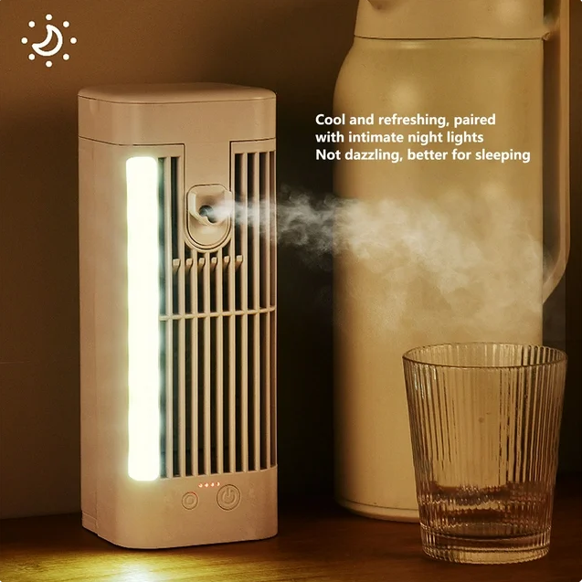 Fyydes Portable Desk Fan with Night Light & 120ML Water Tank, 3 Speeds, Mini Air Cooler