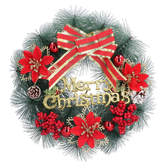 12in Christmas Wreath Artificial Pine Garland Xmas Door Wreath with Bowknot