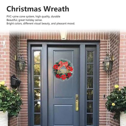 12in Christmas Wreath Artificial Pine Garland Xmas Door Wreath with Bowknot