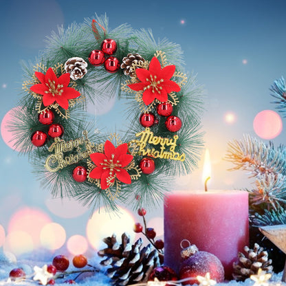 12in Christmas Wreaths For Front Door Indoor/Outdoor Christmas Decoration Wreath With Three Red Flowers Pine Cones Fruits Leaves