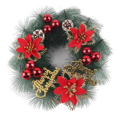 12in Christmas Wreaths For Front Door Indoor/Outdoor Christmas Decoration Wreath With Three Red Flowers Pine Cones Fruits Leaves