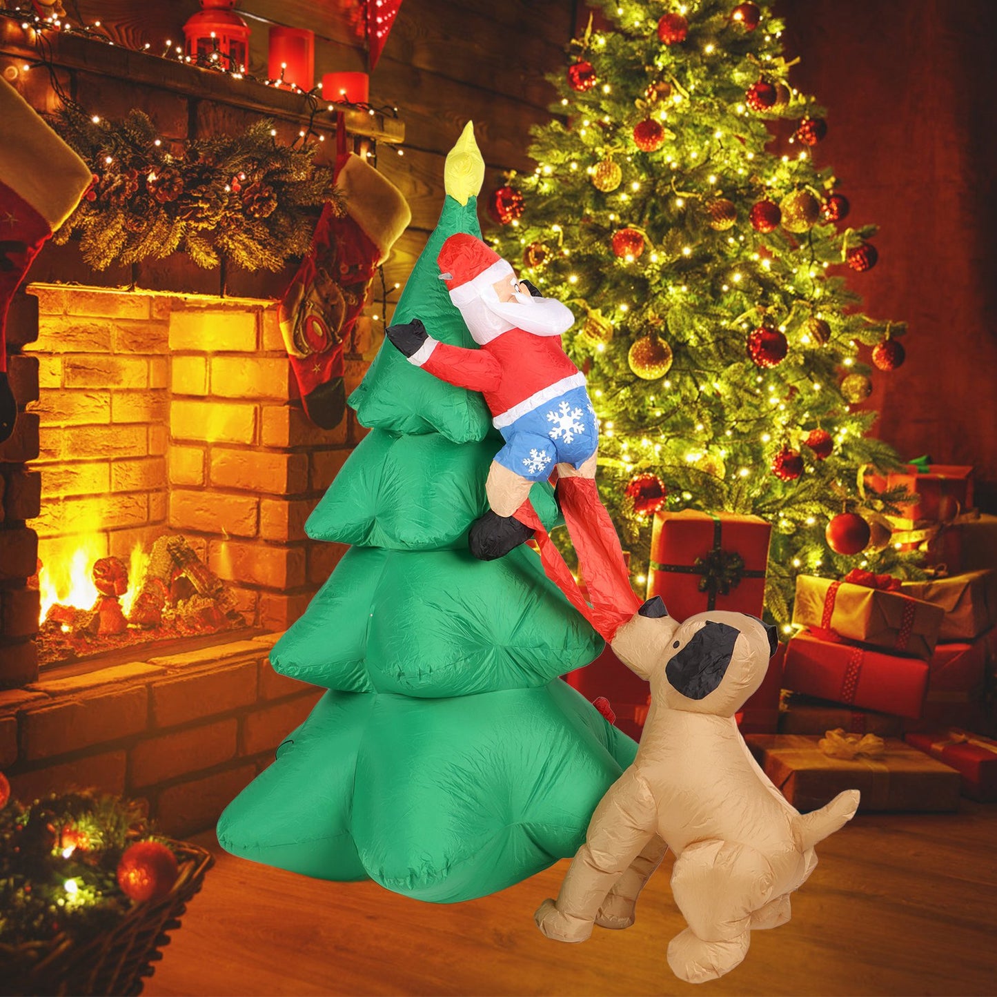 6FT Christmas Inflatable Tree With LED Lights For Garden Indoor Outdoor Dog Bite Old Man's Christmas Decoration