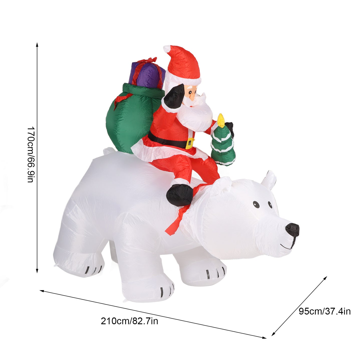 7x5.5FT Christmas Inflatables Santa Clause Riding Bear With Shaking Head Outdoor Decorations With LED Lights For Xmas Holiday Party Indoor Garden Lawn Decor