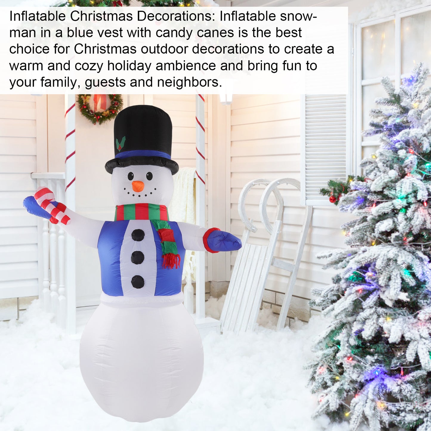 8FT Christmas Inflatables Snowman Outdoor Yard Decor With Rotating LED Lights Christmas Blow Up Garden Decorations