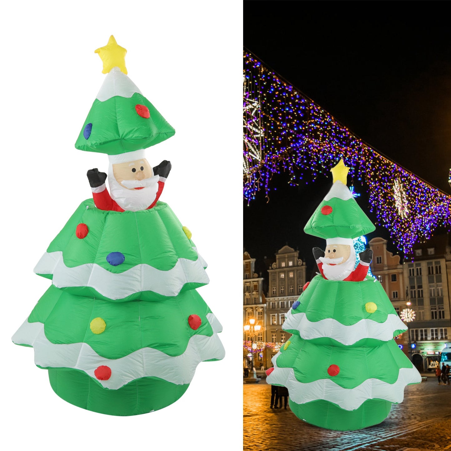 6 FT Inflatable Christmas Tree Santa Decoration With Santa Automatic Retractable Ornaments LED Lights Outdoor Yard Decoration