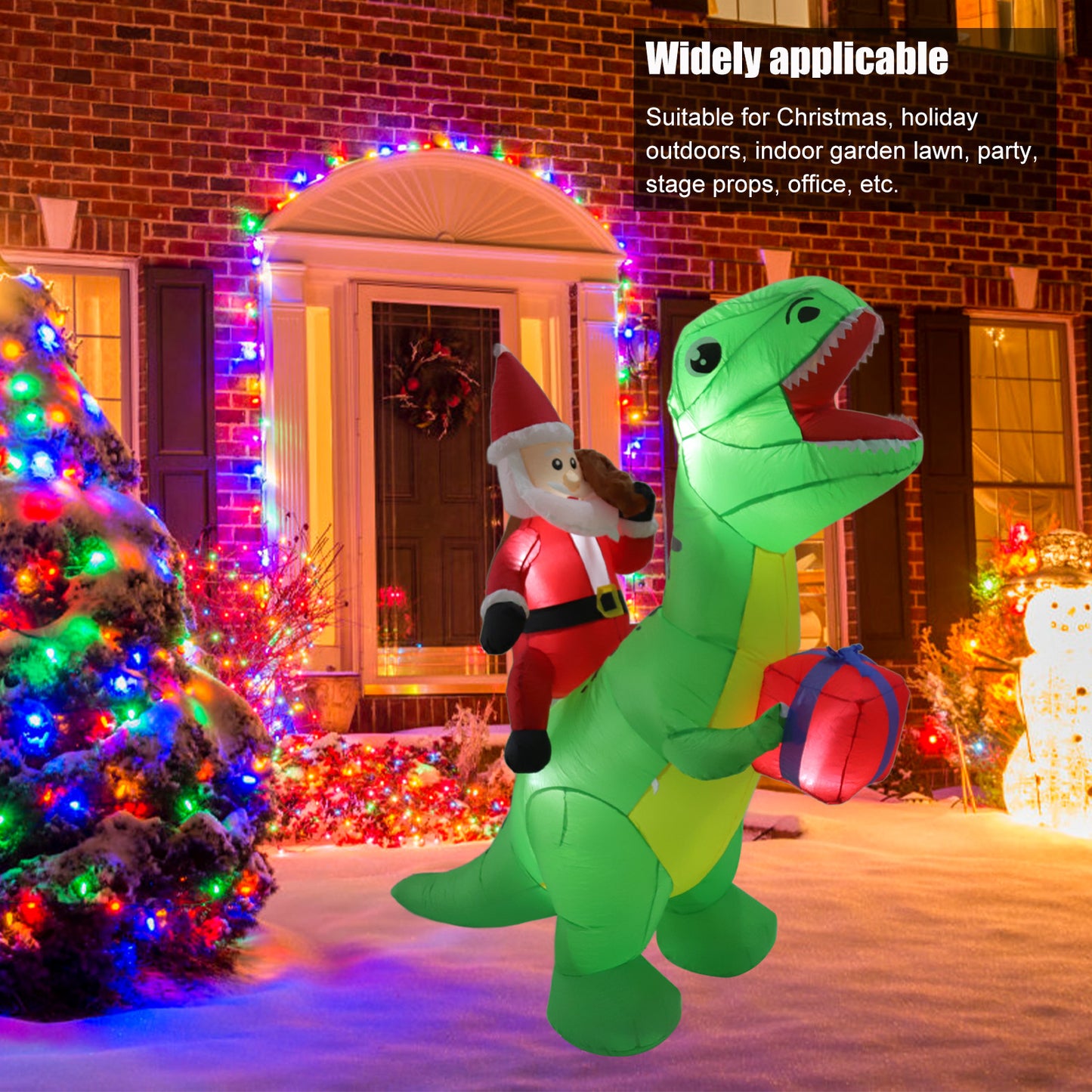 6FT Christmas Inflatable Dinosaur Decoration, Cute Funny Lighted Blow Up Christmas Inflatables With LED Lights For Xmas Yard Garden Decorations