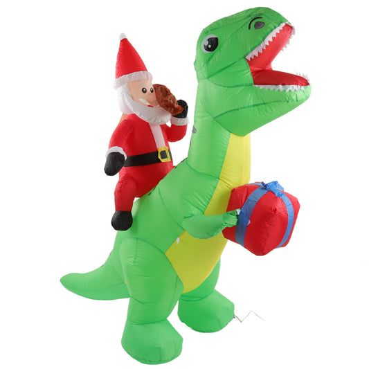 6FT Christmas Inflatable Dinosaur Decoration, Cute Funny Lighted Blow Up Christmas Inflatables With LED Lights For Xmas Yard Garden Decorations