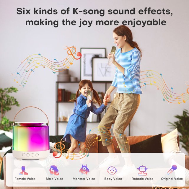 FAGINEY Karaoke Machine for Kids Adult, Mini Portable Karaoke Speaker with 2 Wireless Mics & Light for Home Party, Birthday Gifts for Boys, Girls