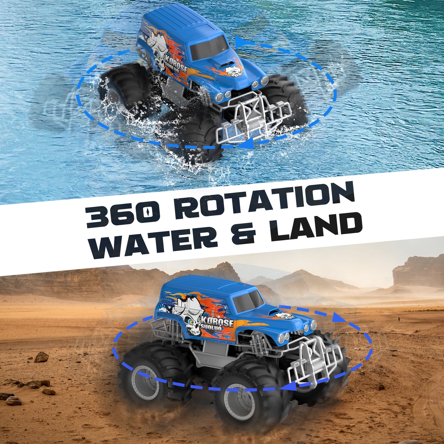 RC Cars for Water Land 1:16 Amphibious Remote Control Cars for Boys Girls 4-7, Waterproof Monster Truck All Terrain Off-Road Pool Toys Remote Control Boat Gifts for Kids Age 5 6 7 8 9 10