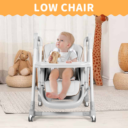 Loewten 3-in-1 Eat & Grow High Chair, Foldable Baby Swing, Infant Dining Booster Seat for Babies and Toddlers, Brown