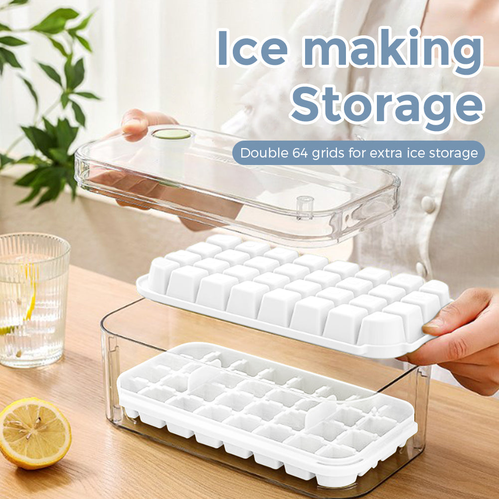 64 Nuggets Ice Cubes Molds,Silicone Ice Cube Trays with Lid & Ice Scoop, Ice Freezer Container, for Whiskey,Cocktail,White