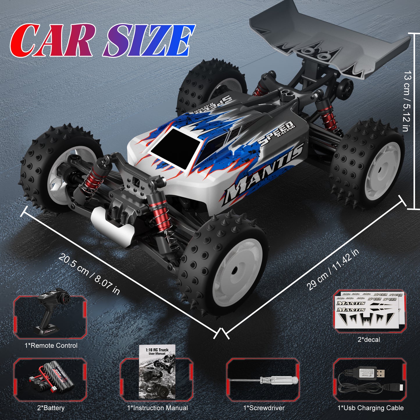 FAGINEY S911 1/16 High Speed RC Drift Car for Kids Adults All Terrain Fast Remote Control Car 4WD 40km/h 40+ Mins Play 2 Batteries, RC Racing Car Toys Gifts for Boys,Blue