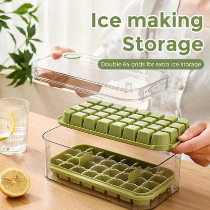 Ice Cube Tray for Freezer, 64 Nuggets Ice Cubes Molds with Lid and Bin, Silicone Ice Freezer Container, Spill- Removable Lid & Ice Scoop, for Whiskey,Cocktail