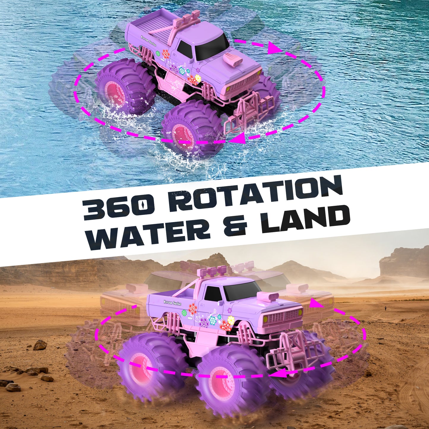 RC Cars for Water Land 1:16 Amphibious Remote Control Cars for Boys Girls 4-7, Waterproof Monster Truck All Terrain Off-Road Pool Toys Remote Control Boat Gifts for Kids Age 5 6 7 8 9 10