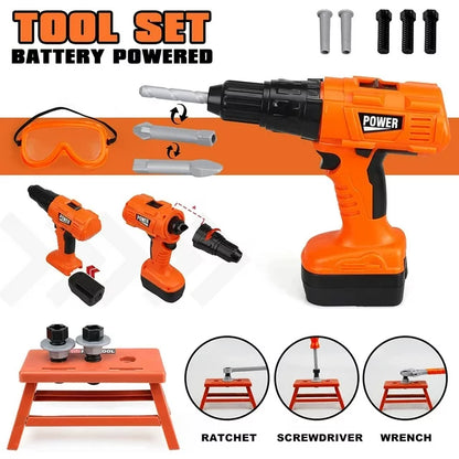 Crtynell Kids Tool Set with Kids Tool Belt & Electronic Toy Drill, Toddler Tool Set for Boys,Construction Tool Set for Kids Pretend Play Tools for Kids Learning Tool Kit for Kids 3 4 5 6 7 Years Old