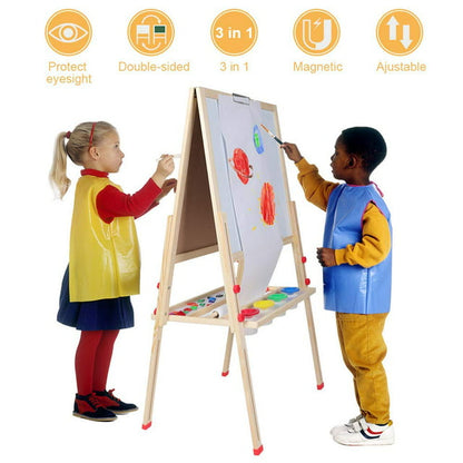 EBTOOLS Kids Wooden Art Easel, Double Sided Whiteboard Chalkboard Children Easel,Adjustable Height Dry Easel Drawing with Kids Art Easel Playset for Boys Girls Gifts Painting Accessories