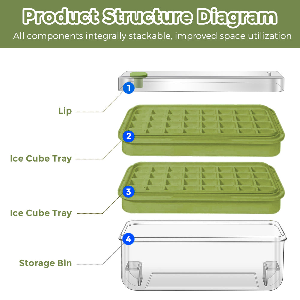 Ice Cube Tray for Freezer, 64 Nuggets Ice Cubes Molds with Lid and Bin, Silicone Ice Freezer Container, Spill- Removable Lid & Ice Scoop, for Whiskey,Cocktail