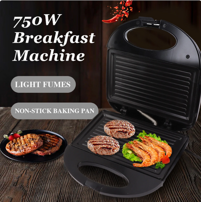 Panini Breakfast Machine Press Grill, 750W Non-Stick Sandwich Press Maker for Sandwich, Burgers, Steak