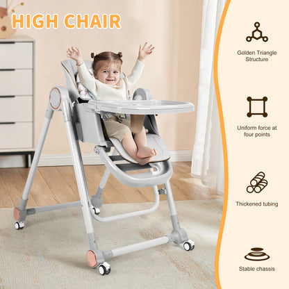 Loewten 3-in-1 Eat & Grow High Chair, Foldable Baby Swing, Infant Dining Booster Seat for Babies and Toddlers, Brown