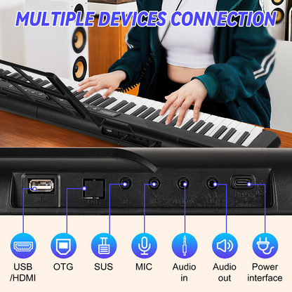 Crtynell Digital Piano 88 Key with Semi-Weighted Keys, Full-Size 88 Key Keyboard Piano for Beginner, with Power Adapter, Sustain Pedal, Bluetooth, MIDI, for Beginner Professional at Home, Stage