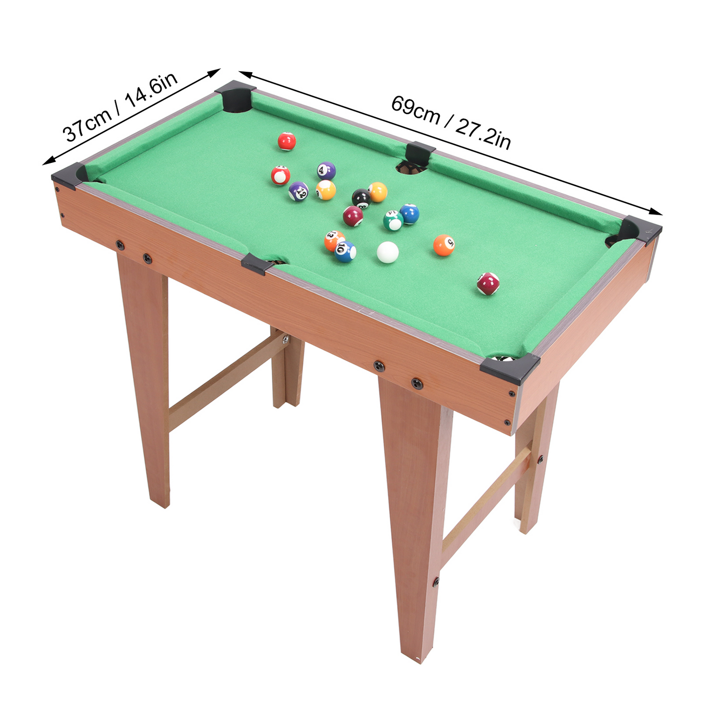 Pool Table for Kids, 27"Lx14.6"Wx23.6"H Mini Billiards Table, Compact Wood Billiard Pool Table, Portable Pool Game Table Set with 16 Balls, 2 Cue Sticks, Chalk, Brush, Triangle for Game Room Family