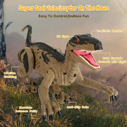 Remote Control Light Chasing Velociraptor Dinosaur Toys for Kids Boys Girls Birthday Gift Dinosaur Robot Toys for Kids 3-8 Years Old, Yellow