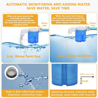 Crtynell Automatic chicken waterer with float control for continuous water supply, Freestanding poultry waterer with adjustable legs, connects to extension hose, suitable for chickens, ducks, turkeys