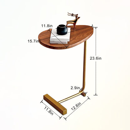 C Shaped End Table, Metal Side Table for Couch and Bed, Small Table for Small Spaces, Living Room, Bedroom, Rustic Snack Table