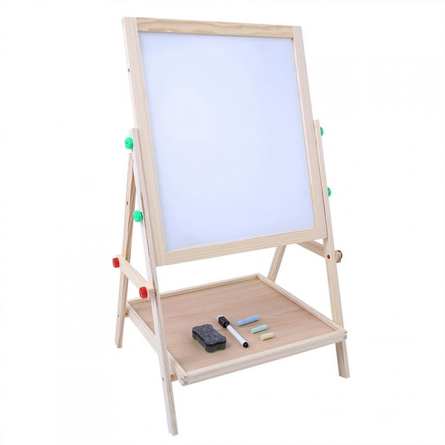 AMONIDA Art Easel for Kids Wooden Toddler Easel Double Sided Standing Chalkboard Dry Erase Board for Kids Toddler Drawing Board with Accessories, Blackboard & Whiteboard for Kids