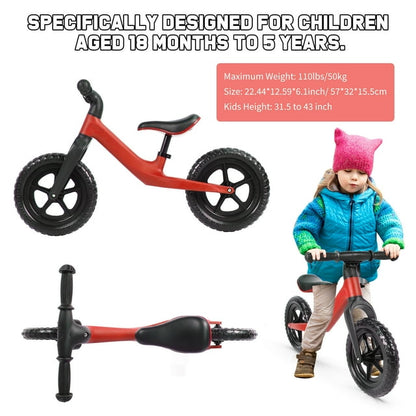 12" Balance Bike for Kids Toddlers Age 18 Months to 5 Years Old Boys Girls Baby Balance Bike Bicycle Gift for 2-4 yrs Old,Red