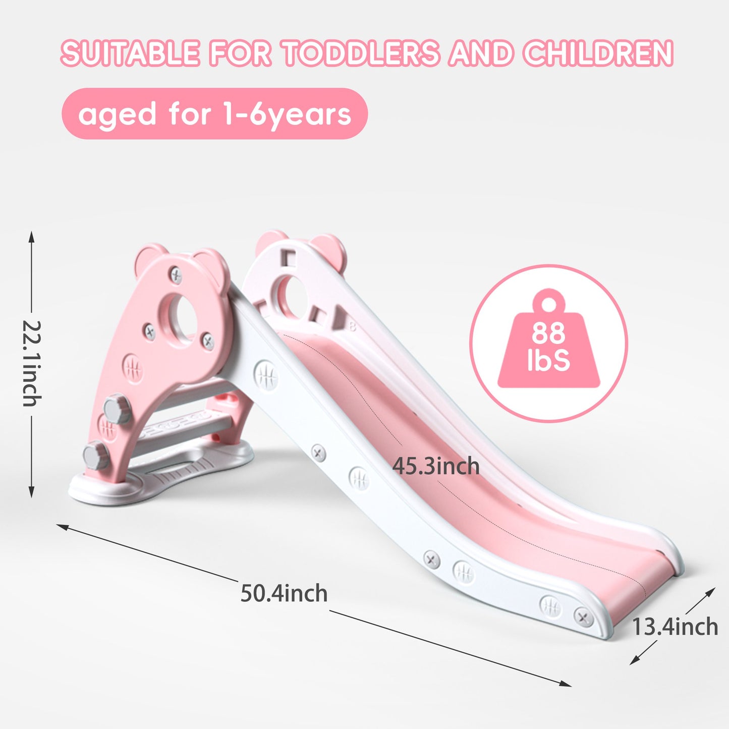 Crtynell 2024 Kids Slide for Toddlers Age 1-3 Indoor Baby Plastic climbing toys children's playground(Pink+white)