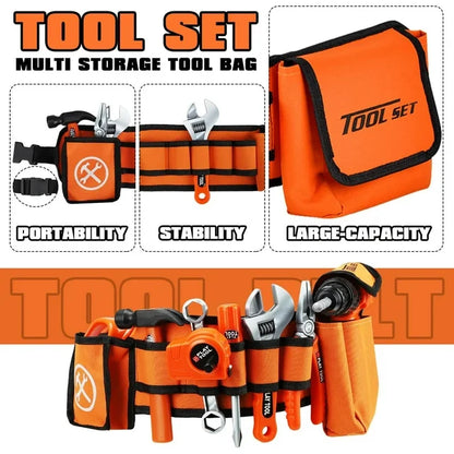 Crtynell Kids Tool Set with Kids Tool Belt & Electronic Toy Drill, Toddler Tool Set for Boys,Construction Tool Set for Kids Pretend Play Tools for Kids Learning Tool Kit for Kids 3 4 5 6 7 Years Old