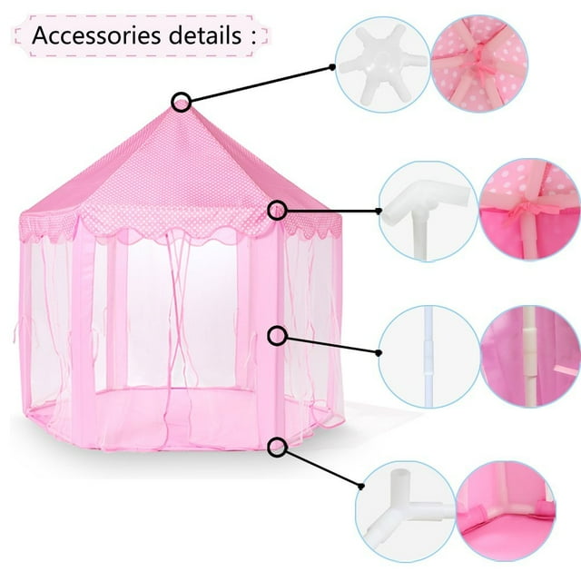 Kids Play Tent, Pink Hexagon Princess Castle Playhouse W/ Star Lightsfor Children or Toddlers Indoor or Outdoor Games Fun 55" x 53"