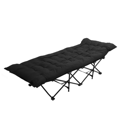 Folding Camping Cots for Adults, Portable Outdoor Camping Bed with Mattress, Heavy Duty Guest Bed Sleeping Cot Folding Bed for Camping Traveling Office Use, 74" x 26", Black, Supports 330 lbs