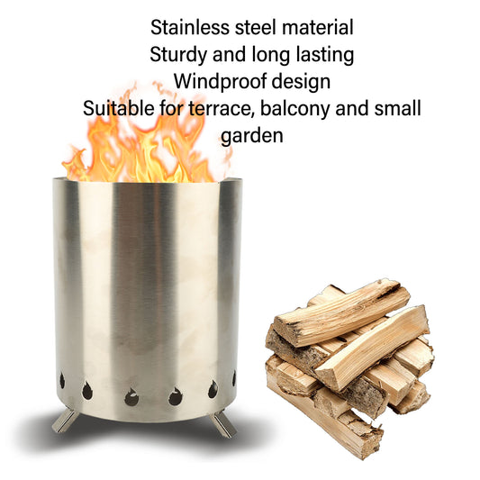 Tabletop Fire Pit with Portable Bag, Portable Smokeless Mini Fire Pit, Wood or Pellets Dual Fuel, Stainless Steel Fire Pit for Camping/Parties/Yard Entertainment, Silver