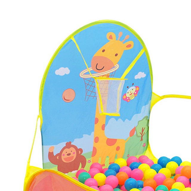 FAGINEY Kids Ball Pool with Basketball Hoop Baby Play Pool Tent Sturdy Cartoon Giraffe Safe Toddlers Tent for Indoor (No Ocean Balls)