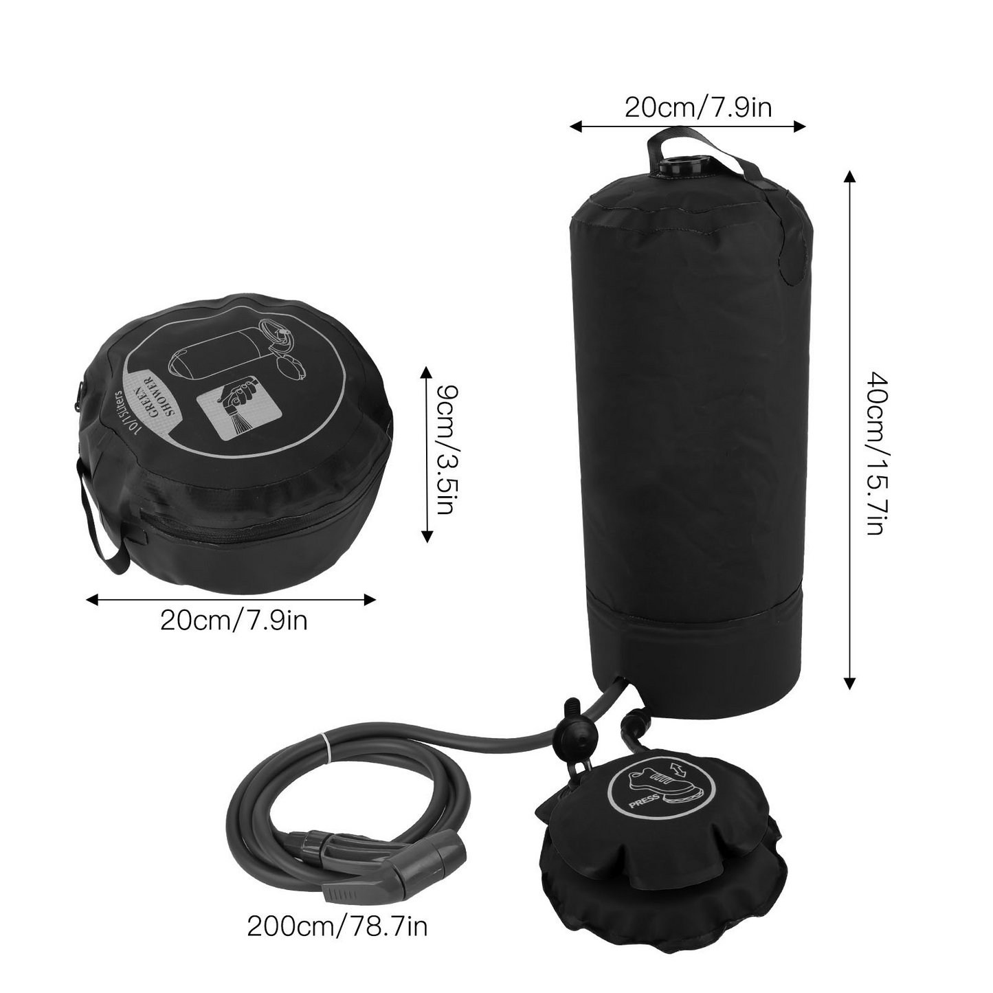 Portable Camping Shower, Leak Proof 3 Gallon Camping Shower with Foot Pump, Pressure Camping Shower Bag with Storage Bag,Easy Set up Large Water Inlet Outdoor Shower for Camping Beach Hiking Climbing