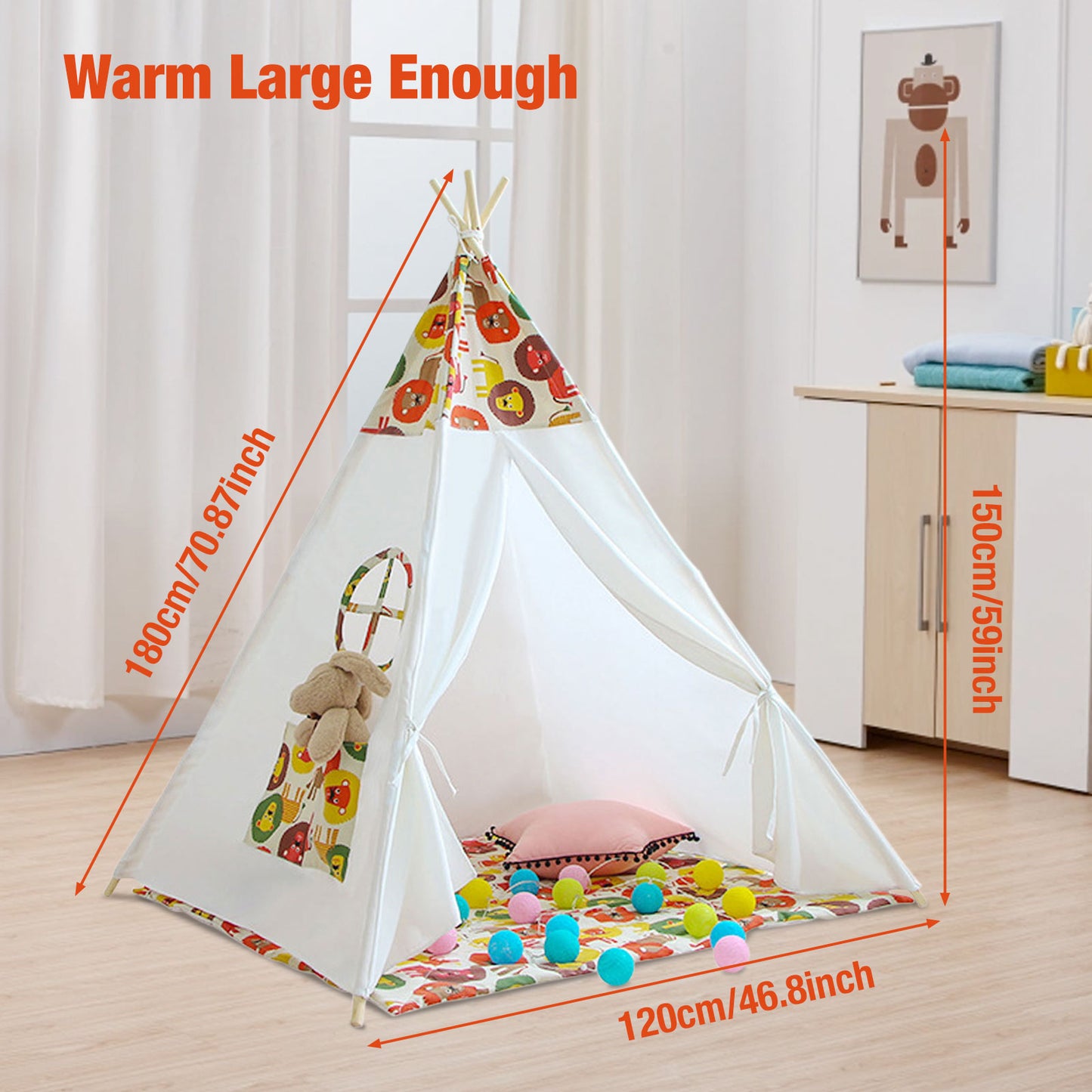 Teepee Tent, Kids Play Tent Outdoor Indoor Toddlers Tent for Boys Girls