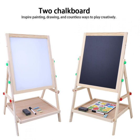 AMONIDA Art Easel for Kids Wooden Toddler Easel Double Sided Standing Chalkboard Dry Erase Board for Kids Toddler Drawing Board with Accessories, Blackboard & Whiteboard for Kids