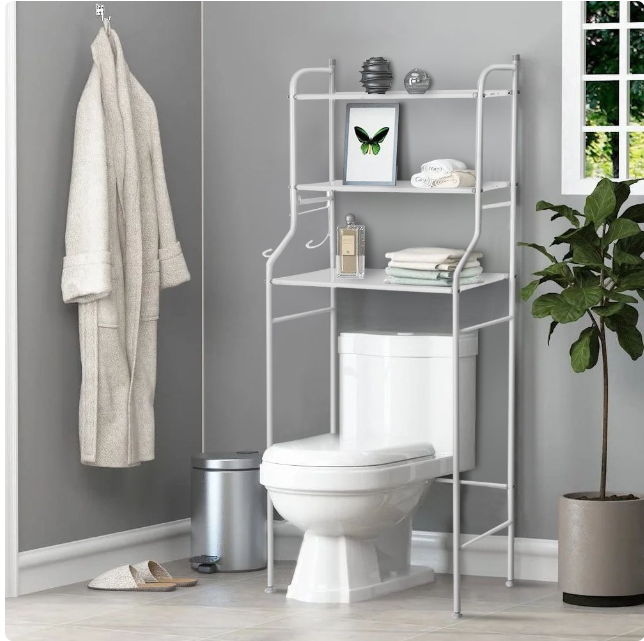 Over The Toilet Storage, 3-Tier Bathroom Storage Organizer, Bathroom Space Saver, Freestanding Corner Stand, Over Toilet Shelf, 17.7"W,White