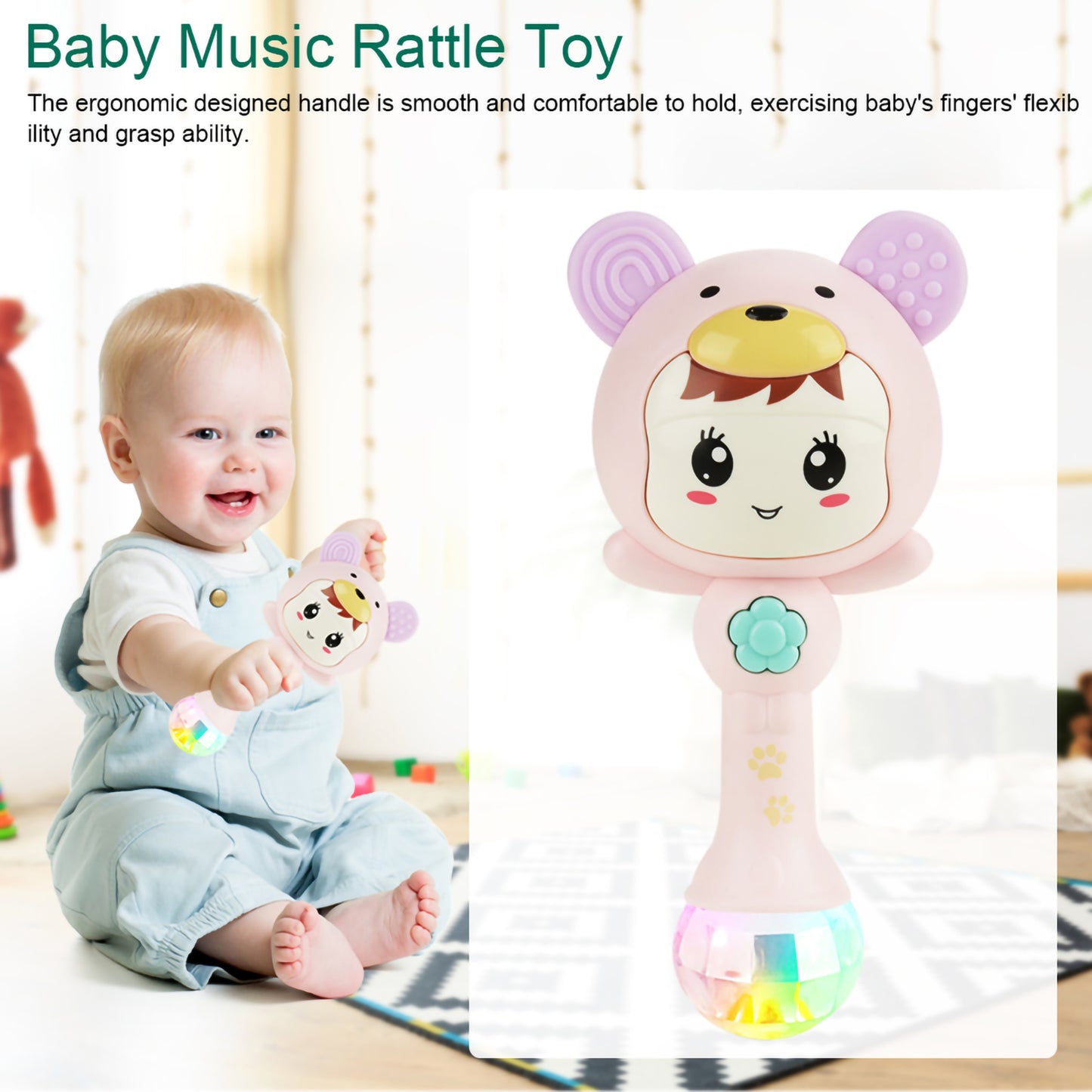 First Rattles , Shake, Music and Hand Grip Baby Toys for Early Educational Development , Best Gifts for 0 3 6 9 12 Months , Newborn, Infant, Toddlers , Boys and Girls