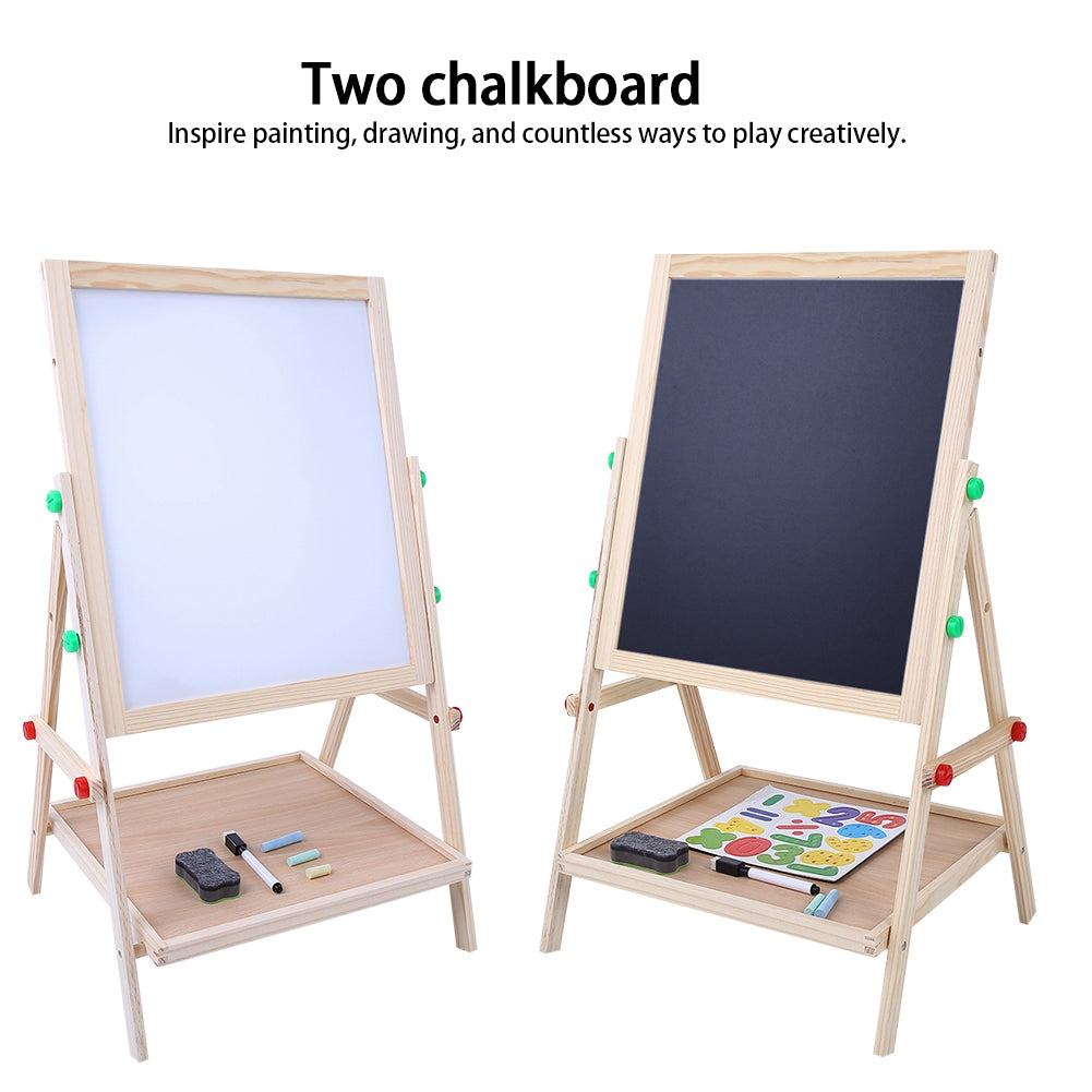 2 in 1 Kids Easel Art Wood Chalkboards Children Double Side Whiteboard Blackboard Stand Wooden Chalk Drawing Board Kids Gift