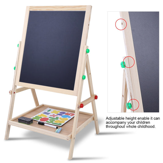 2 in 1 Kids Easel Art Wood Chalkboards Children Double Side Whiteboard Blackboard Stand Wooden Chalk Drawing Board Kids Gift