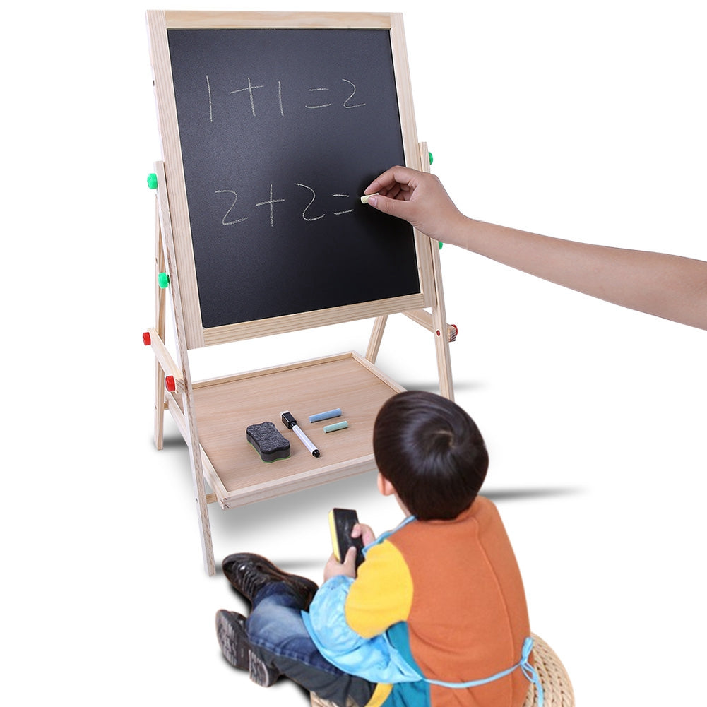 2 in 1 Kids Easel Art Wood Chalkboards Children Double Side Whiteboard Blackboard Stand Wooden Chalk Drawing Board Kids Gift